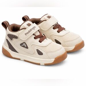 Paddington Toddler Sneakers Size 5 Cream Brown Neutral Velcro Strap Shoes